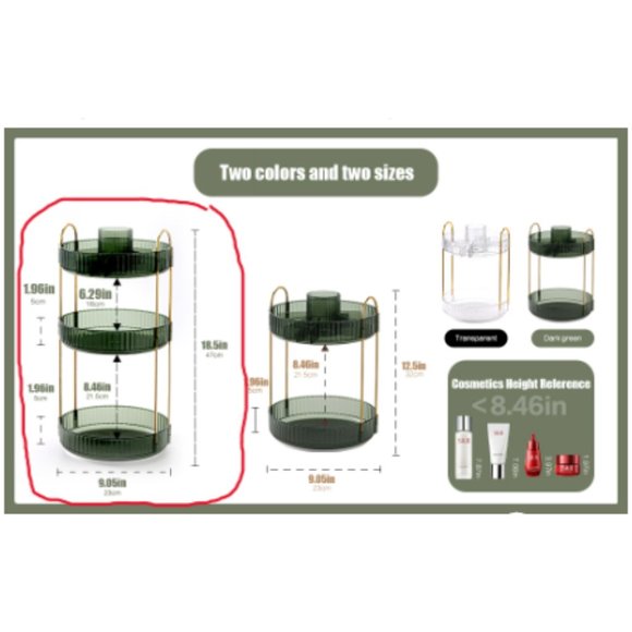 3 Tiers - 360° Turntable Makeup Organizer - Lazy Susan Cosmetics Storage - Picture 10 of 12